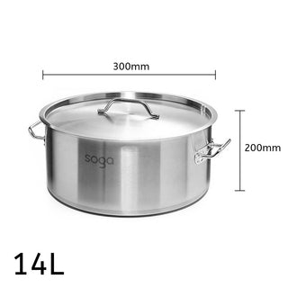 SOGA Stock Pot 14L Top Grade Thick Stainless Steel Stockpot 18/10