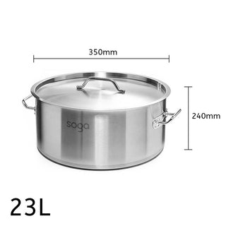 SOGA Stock Pot 23L Top Grade Thick Stainless Steel Stockpot 18/10