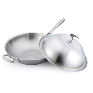 SOGA 18/10 Stainless Steel Fry Pan 36cm Frying Pan Top Grade Skillet with Helper Handle and Lid