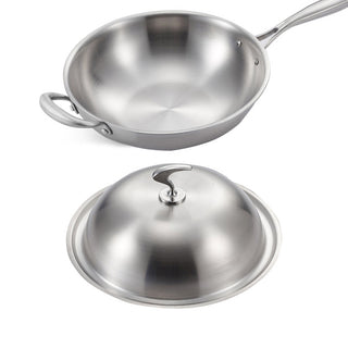 SOGA 18/10 Stainless Steel Fry Pan 36cm Frying Pan Top Grade Skillet with Helper Handle and Lid