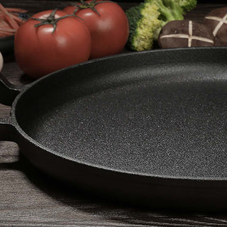 SOGA 2X 31cm Cast Iron Frying Pan Skillet Steak Sizzle Fry Platter With Wooden Handle No Lid