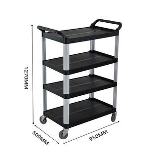 SOGA 4 Tier Food Trolley Portable Kitchen Cart Multifunctional Big Utility Service with wheels 950x500x1270mm Black