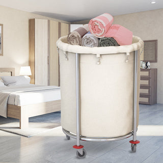 SOGA 2X Stainless Steel Commercial Round Soiled Linen Laundry Trolley Cart with Wheels White