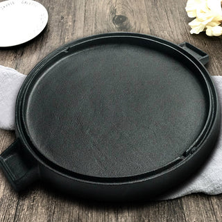 SOGA 43cm Round Ribbed Cast Iron Frying Pan Skillet Steak Sizzle Platter with Handle