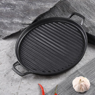 SOGA 2X 28cm Ribbed Cast Iron Frying Pan Skillet Coating Steak Sizzle Platter