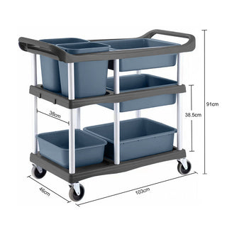 SOGA 3-Tier Commercial Soiled Food Trolley Dirty Plate Cart Five Buckets Kitchen Food Utility