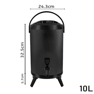 SOGA 8X 10L Stainless Steel Insulated Milk Tea Barrel Hot and Cold Beverage Dispenser Container with Faucet Black