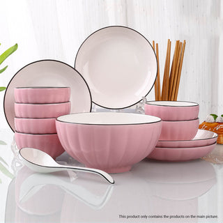 SOGA Pink Japanese Style Ceramic Dinnerware Crockery Soup Bowl Plate Server Kitchen Home Decor Set of 6