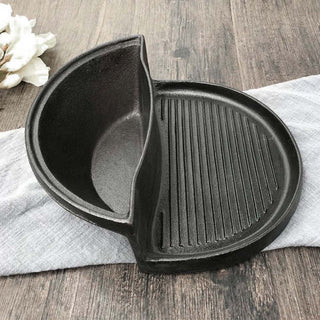 SOGA 2 in 1 Cast Iron Ribbed Fry Pan Skillet Griddle BBQ and Steamboat Hot Pot