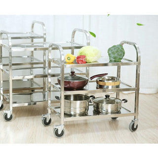 SOGA 2X 3 Tier 75x40x83.5cm Stainless Steel Kitchen Dinning Food Cart Trolley Utility Size Small