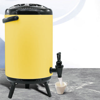 SOGA 14L Stainless Steel Insulated Milk Tea Barrel Hot and Cold Beverage Dispenser Container with Faucet Yellow