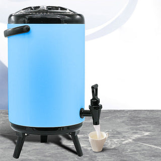 SOGA 8X 10L Stainless Steel Insulated Milk Tea Barrel Hot and Cold Beverage Dispenser Container with Faucet Blue