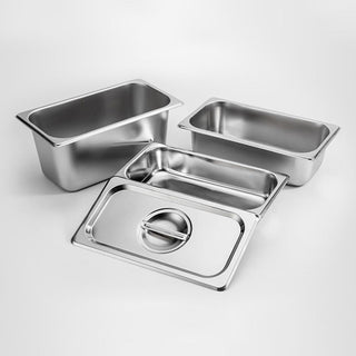 SOGA 2X Gastronorm GN Pan Full Size 1/3 GN Pan 15cm Deep Stainless Steel Tray With Lid