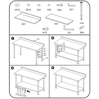 SOGA Commercial Catering Kitchen Stainless Steel Prep Work Bench Table with Back-splash 150*70*85cm