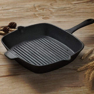 SOGA 26cm Square Ribbed Cast Iron Frying Pan SkilletSteak Sizzle Platter with Handle