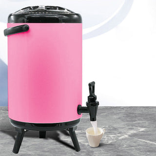 SOGA 4X 18L Stainless Steel Insulated Milk Tea Barrel Hot and Cold Beverage Dispenser Container with Faucet Pink