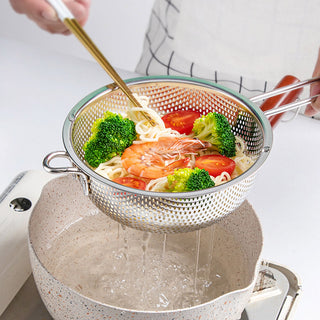 SOGA Stainless Steel Perforated Colander Fine Mesh Net Food Strainer Basket with Handle Skimmer Sieve Set