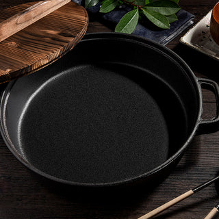 SOGA 33cm Round Cast Iron Pre-seasoned Deep Baking Pizza Frying Pan Skillet with Wooden Lid