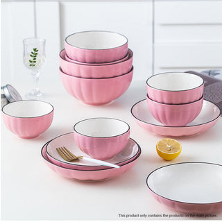 SOGA Pink Japanese Style Ceramic Dinnerware Crockery Soup Bowl Plate Server Kitchen Home Decor Set of 6