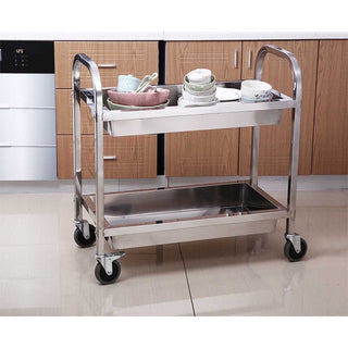 SOGA 2X 2 Tier 75Ã—40Ã—83cm Stainless Steel Kitchen Trolley Bowl Collect Service Food Cart Small