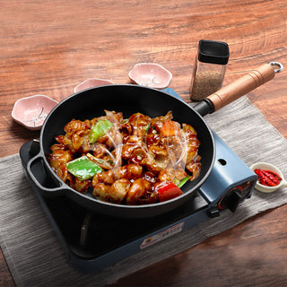 SOGA 25cm Round Cast Iron Frying Pan Skillet Steak Sizzle Platter with Helper Handle