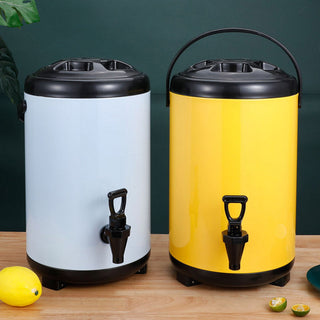 SOGA 8X 10L Stainless Steel Insulated Milk Tea Barrel Hot and Cold Beverage Dispenser Container with Faucet Yellow