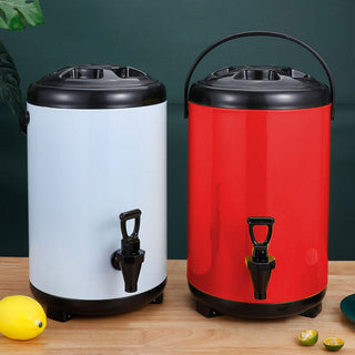 SOGA 8X 12L Stainless Steel Insulated Milk Tea Barrel Hot and Cold Beverage Dispenser Container with Faucet Red