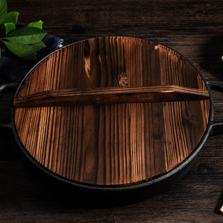 SOGA 31cm Round Cast Iron Pre-seasoned Deep Baking Pizza Frying Pan Skillet with Wooden Lid