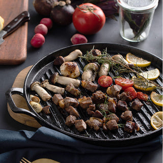 SOGA 2X 28cm Ribbed Cast Iron Frying Pan Skillet Coating Steak Sizzle Platter