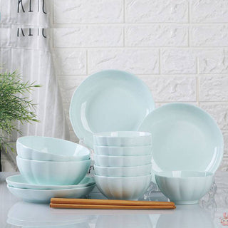 SOGA Light Blue Japanese Style Ceramic Dinnerware Crockery Soup Bowl Plate Server Kitchen Home Decor Set of 10