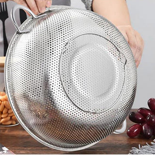 SOGA Stainless Steel Perforated Metal Colander Set Food Strainer Basket Mesh Net Bowl with 2 Handle