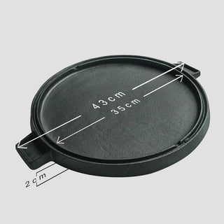 SOGA 2X 43cm Round Ribbed Cast Iron Frying Pan Skillet Steak Sizzle Platter with Handle