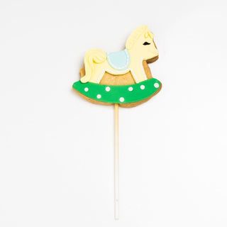 Rocking Horse Decorated Cookie - Green & Yellow