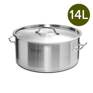 SOGA Stock Pot 14L Top Grade Thick Stainless Steel Stockpot 18/10