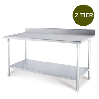 SOGA Commercial Catering Kitchen Stainless Steel Prep Work Bench Table with Back-splash 150*70*85cm