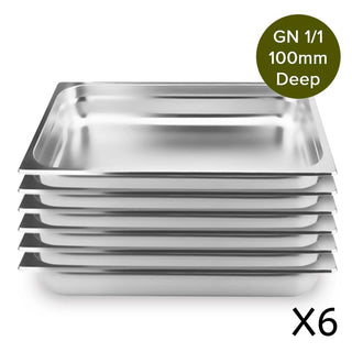 SOGA 6X Gastronorm GN Pan Full Size 1/1 GN Pan 10cm Deep Stainless Steel Tray