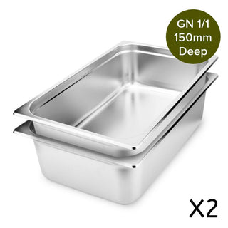 SOGA 2X Gastronorm GN Pan Full Size 1/1 GN Pan 15cm Deep Stainless Steel Tray