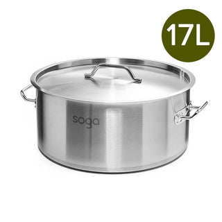 SOGA Stock Pot 17L Top Grade Thick Stainless Steel Stockpot 18/10