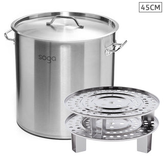 SOGA 50L Stainless Steel Stock Pot with Two Steamer Rack Insert Stockpot Tray