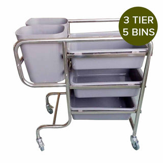 SOGA 3 Tier Food Trolley Food Waste Cart Five Buckets Kitchen Food Utility 80x43x89cm Round